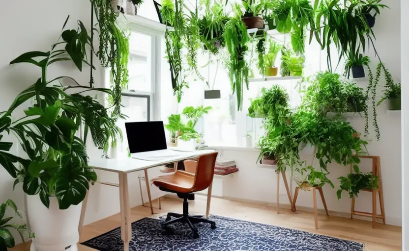a_homeoffice_with_plants_in_a_light_room_with_a_modern_design_in_a_small_space