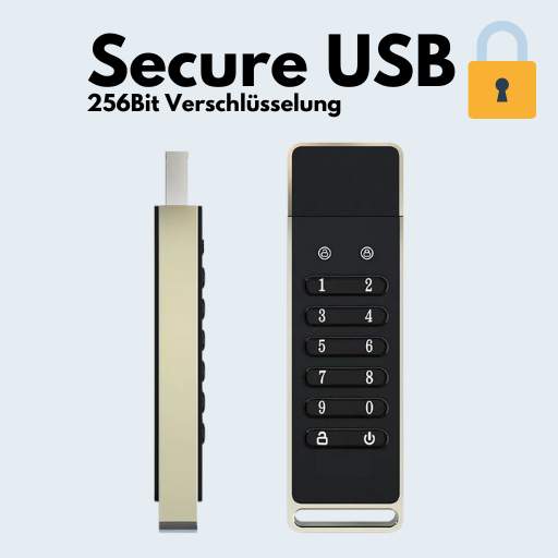 safeguard USB Stick mit numpad 256bit verschlüsselung. front und seitenansicht